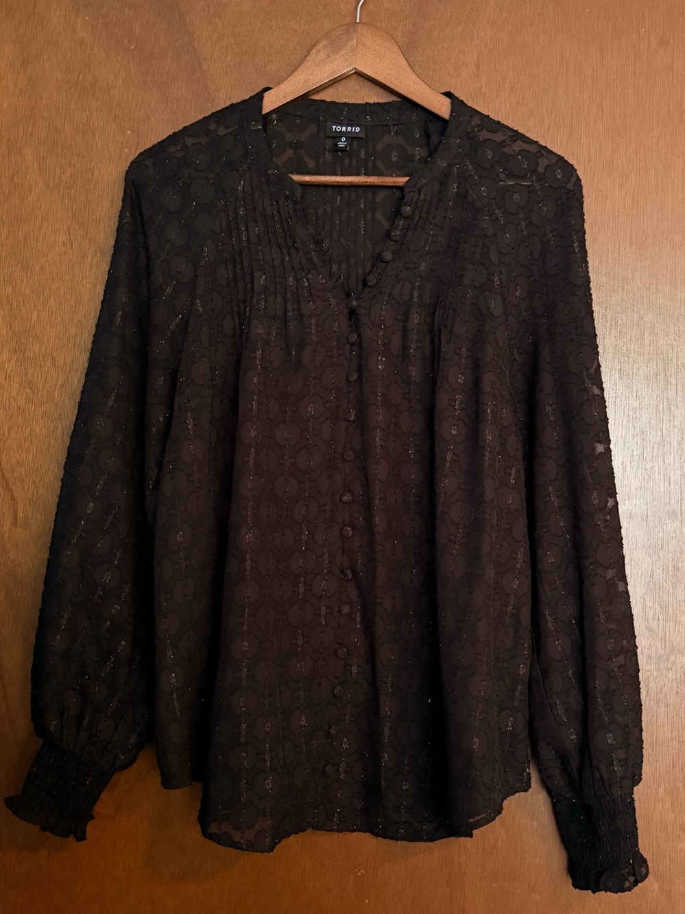 Torrid Geo Clip Chiffon Long Sleeved Button-Front Blouse
